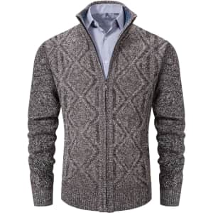 VtuAOL Men's Slim Zip Up Cardigan: From $13.25
