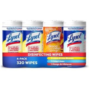 Lysol 80-Count Disinfecting Wipes 4-Pack: $9 via Subscribe & Save w/ Prime