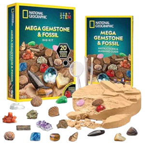 National Geographic Mega Fossil and Gemstone Dig Kit: $15