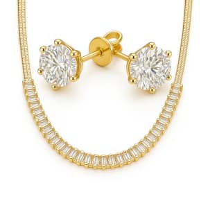 Baguette Necklace & Stud Earrings 2-Pack Gold Jewelry Set: $15