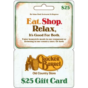 $25 Cracker Barrel Gift Card at Sam's Club: $24 $25 Cracker Barrel Gift Card at Sam's Club: $24