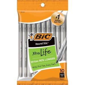 BIC Round Stic Xtra Life Ballpoint Pen 10-Pack: 86 cents via Sub & Save