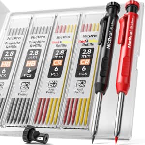 Nicpro Carpenter Pencil with Sharpener + 26 Refills: $8.98
