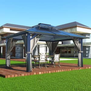 Veikous 13x10-foot Metal / Polycarbonate Roof Gazebo w/ Screen: $680 Veikous 13x10-foot Metal / Polycarbonate Roof Gazebo w/ Screen: $680
