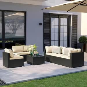 7-Piece Outdoor Sectional Patio Furniture Set w/ Glass Table: $256