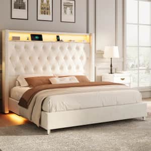 Wade Logan Ashaya King Upholstered Wingback Storage Bed: $276.99