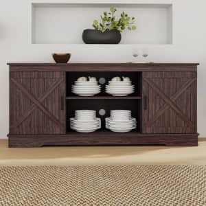Farmhouse 59.5" Sideboard in Retro Wood Grain Design with Barn Door: $129.99