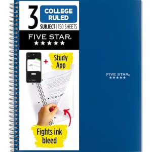 Five Star 3-Subject Spiral Notebook + Study App: $4.78