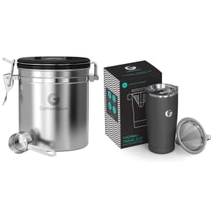 Coffee Gator Stainless Steel Canister and Mug Set: $22.99 Coffee Gator Stainless Steel Canister and Mug Set: $22.99