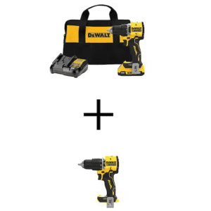 DeWalt Atomic 20V 1/2" Drill/Driver Kit and 1/2" Hammer Drill with 2Ah Battery and Charger: $199