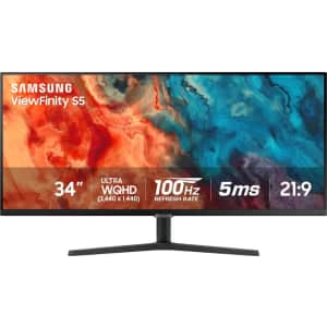 Samsung ViewFinity S5 34" Ultrawide 1440p HDR 100Hz IPS FreeSync LED Monitor: $250