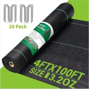 4x100ft Weed Barrier Landscape Fabric w/ 20 Pegs: $27