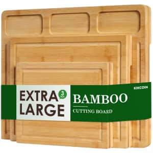 Kikcoin 3-Piece Bamboo Cutting Board Set: $22.98