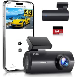 GKU 4K Dash Cam with 64GB Card: $30 w/ Prime