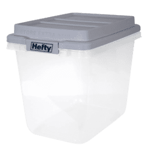 Hefty 32-Quart Slim Clear Plastic Storage Bin with HI-RISE Stackable Lid: $7.99 Hefty 32-Quart Slim Clear Plastic Storage Bin with HI-RISE Stackable Lid: $7.99