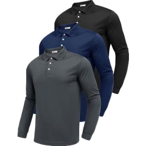 Pinspark Men's Long-Sleeve Golf Polo Shirts 3-Pack: $14.24