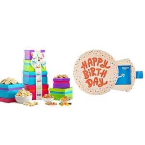 Broadway Basketeers Chocolate Tower w/ $50 Amazon.com Gift Card in Birthday Pop-Up Box: $45 Broadway Basketeers Chocolate Tower w/ $50 Amazon.com Gift Card in Birthday Pop-Up Box: $45