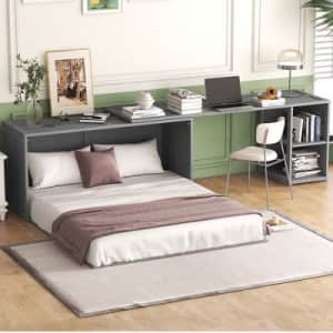 ModernLuxe Queen Size Wood Murphy Bed with Desk: $596.99