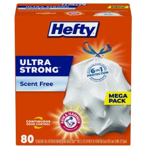 Hefty Ultra Strong 13-Gallon Unscented Trash Bag 80-Count: $12 Hefty Ultra Strong 13-Gallon Unscented Trash Bag 80-Count: $12