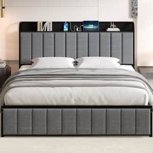 Vecelo Queen Bed Frame w/ Headboard with Charging Station: $94
