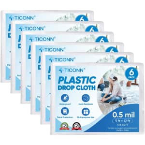Ticonn 12- x 9-Foot Plastic Drop Cloth 6-Pack: $6.99 Ticonn 12- x 9-Foot Plastic Drop Cloth 6-Pack: $6.99
