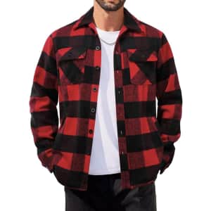 Coofandy Men's Long Sleeve Plaid Flannel Jacket: $23.09