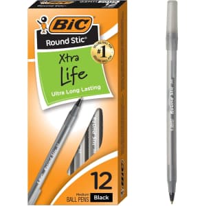 Bic Round Stic Xtra Life Ballpoint Pen 12-Pack: $1.55