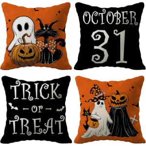 Happy Orange Halloween Ghost Pillow Covers 4-Pack: $7.99