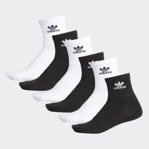 adidas Men's Trefoil Quarter Socks 6-Pair Pack: $9