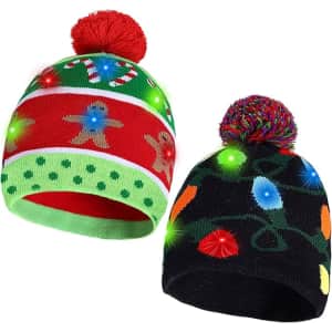 Christmas LED Light-up Knitted Beanie Hat 2-Pack: $11 Christmas LED Light-up Knitted Beanie Hat 2-Pack: $11