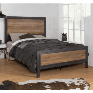 Walker Edison Furniture Company Queen Metal Bed Frame with Wood Accents: $384 Walker Edison Furniture Company Queen Metal Bed Frame with Wood Accents: $384