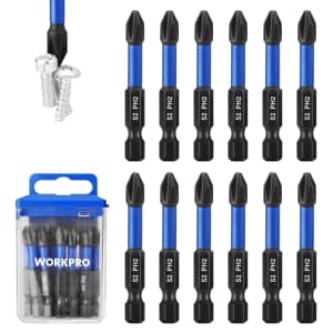 WorkPro 12-Piece PH2 Impact Phillips Screwdriver Bit Set: $8.09
