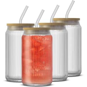 JoyJolt Fluted Glass Tumblers w/ Glass Straws: $9