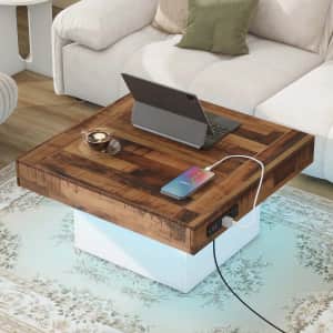 Farmhouse Coffee Table w/ Outlets & LED: $105.99