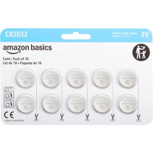 Amazon Basics CR2032 Lithium Batteries 10-Pack: $7.59 w/ Prime