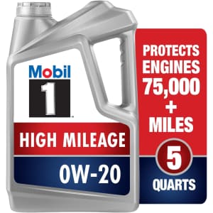 Mobil 1 0W-20 High Mileage Full Synthetic Motor Oil 5-Quart Bottle: $25