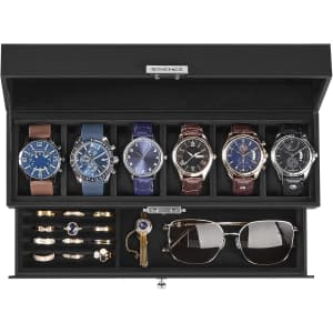 Songmics 6-Slot Watch Box w/ Glass Lid: $14