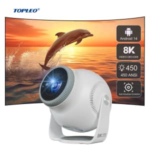 Topleo 720p Mini Smart Android 14 Home Projector: $66.80