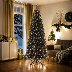6ft Black Prelit Spruce Artificial Christmas Tree with 200 Lights: $63