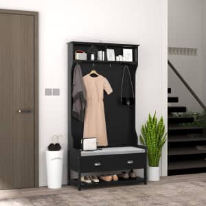 HomCom 3-in-1 Hall Tree Entryway Bench with Coat Rack: $130