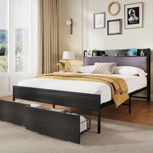 Takywep Queen Bed Frame with Storage and Charging Station: $83.49 Takywep Queen Bed Frame with Storage and Charging Station: $83.49
