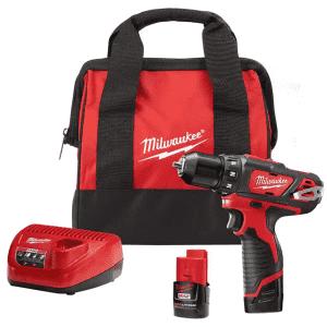 Milwaukee M12 12V 3/8" Drill/Driver Kit w/ Two 1.5Ah Batteries, Charger & Tool Bag: $79