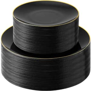 Bestluck Plastic Plates with Gold Rim 100-Count: $29.92