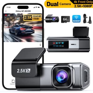 Odrey 5G WiFi Front & Rear Dash Cam w/ 64GB Card: $46.99