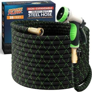 PowerFlow 25-Foot Steel Garden Hose w/ Spray Nozzle: $29.99