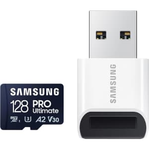 Samsung 128GB Pro Ultimate microSD Memory Card + Reader: $17