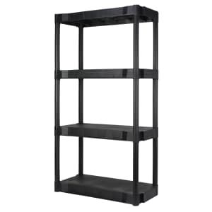 Hyper Tough Black Plastic 4-Tier 280-lbs. Capacity Shelving Unit: $30 Hyper Tough Black Plastic 4-Tier 280-lbs. Capacity Shelving Unit: $30