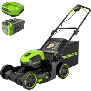 Greenworks 60V 17" Brushless Lawn Mower w/ Battery and Charger: $280