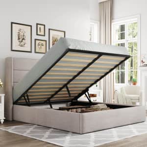 Allewie Queen Storage Bed with Wingback Headboard: $225