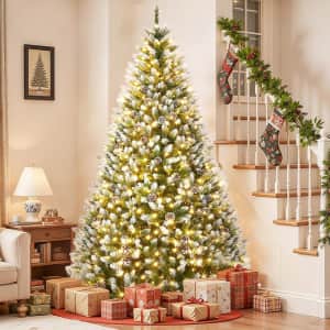 GarveeLife 9-Foot Snow Flocked Pre-Lit Christmas Tree: $84.99